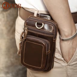 JOYIR Men's Leather Waist Bag Vintage Cowhide Leather Man Belt Pouch Casual Male Fanny Pack Waist Pack Phone Pouch New