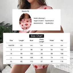Women's Sleepwear Cute Strawberry Print Pajama Pj Set Summer Short Sleeve Top & Shorts Loungewear Soft Comfortable Home Clothing