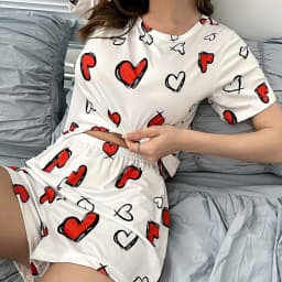 Women's Sleepwear Cute Strawberry Print Pajama Pj Set Summer Short Sleeve Top & Shorts Loungewear Soft Comfortable Home Clothing