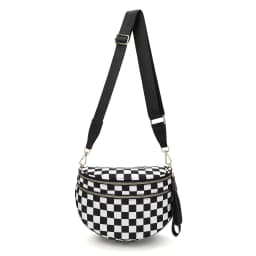 DOYOGI Black and White Checkered Spacious Bum Bag Crossbody Bags for Women Nylon Travel Essentials Mommy Bag Diaper Bag for Mom