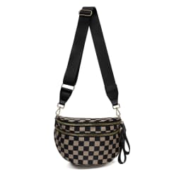 DOYOGI Black and White Checkered Spacious Bum Bag Crossbody Bags for Women Nylon Travel Essentials Mommy Bag Diaper Bag for Mom