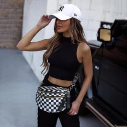 DOYOGI Black and White Checkered Spacious Bum Bag Crossbody Bags for Women Nylon Travel Essentials Mommy Bag Diaper Bag for Mom