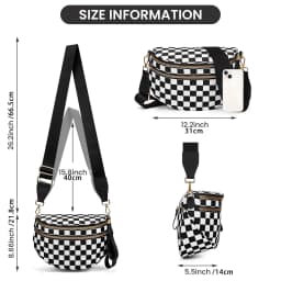 DOYOGI Black and White Checkered Spacious Bum Bag Crossbody Bags for Women Nylon Travel Essentials Mommy Bag Diaper Bag for Mom