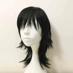 Emo Wig Unisex Black Mullet Style Wig Layered Bangs Wig Medium Length Straight Cosplay Anime Wig