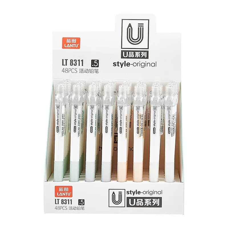 Mechanical Pencil 4 Colors Set 0.5/0.7MM Stationery School Supplies The Transparent Pen Clip Comes With An Eraser On The Top