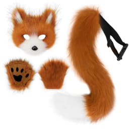 Girls Women Faux Fur Fox Tail Cat Wolf Cosplay Costume Set Plush Mask Fluffy Paw Gloves Halloween Christmas Party