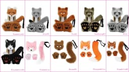 Girls Women Faux Fur Fox Tail Cat Wolf Cosplay Costume Set Plush Mask Fluffy Paw Gloves Halloween Christmas Party