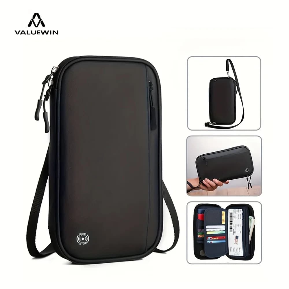 Travel Wallet Passport Card Holder Crossbody Shoulder Organizer Bag Abroad Ticket Document Protection Cover Hanging Neck Pouch