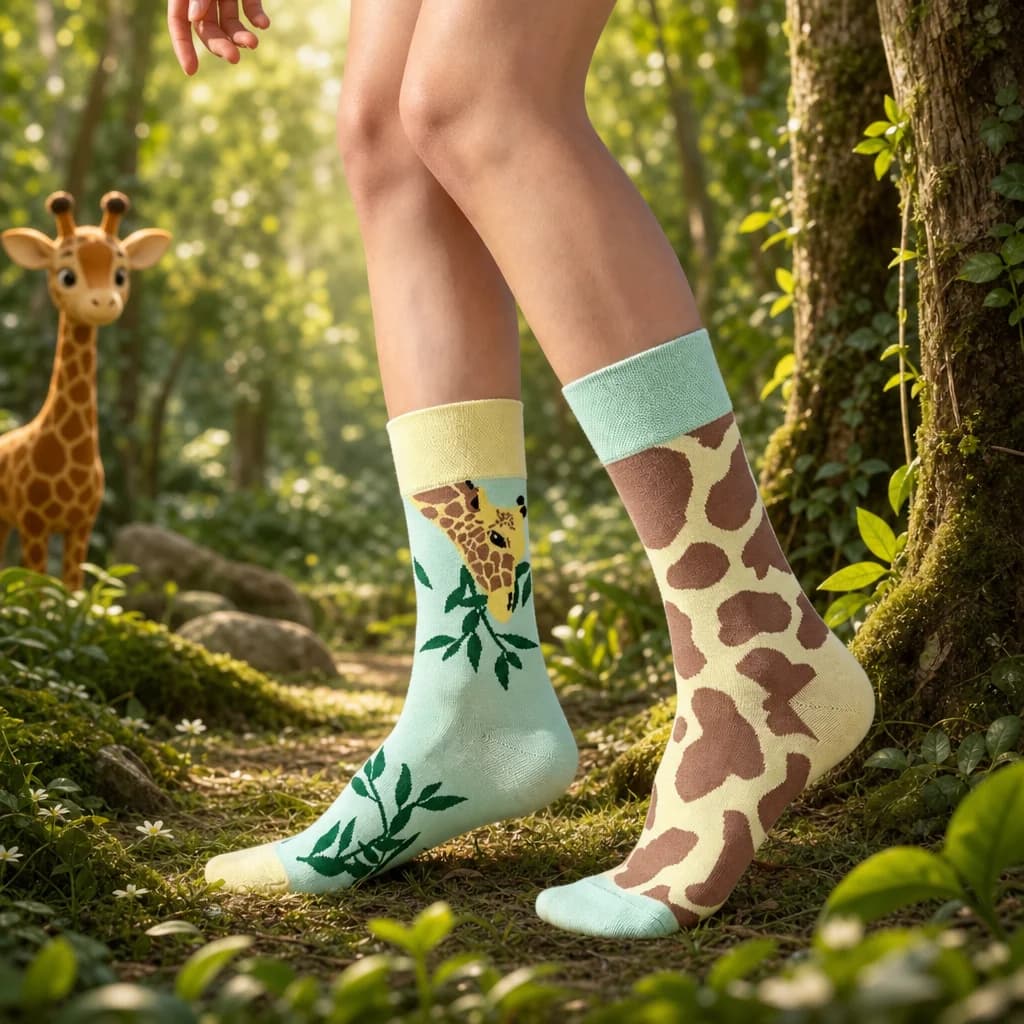 1 Pair Forest Giraffe AB Style Comfy Fashion Women's Mid-Calf Socks Suit In All Seasons For Daily