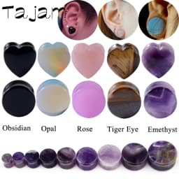 2PCS Heart Ear Plugs Natural Stone Ear Gauge Earring Flesh Tunnel Quartz Obsidian Opal Ears Expander Body Piercing 6-16mm