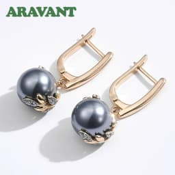 ARAVANT 925 Silver 18K Gold Black Pearl Long Dangle Earring For Women Fashion Jewelry Gift