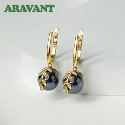 ARAVANT 925 Silver 18K Gold Black Pearl Long Dangle Earring For Women Fashion Jewelry Gift