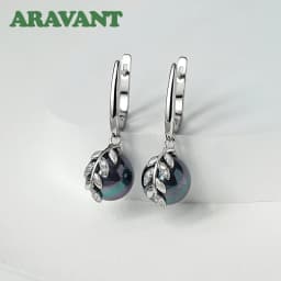 ARAVANT 925 Silver 18K Gold Black Pearl Long Dangle Earring For Women Fashion Jewelry Gift