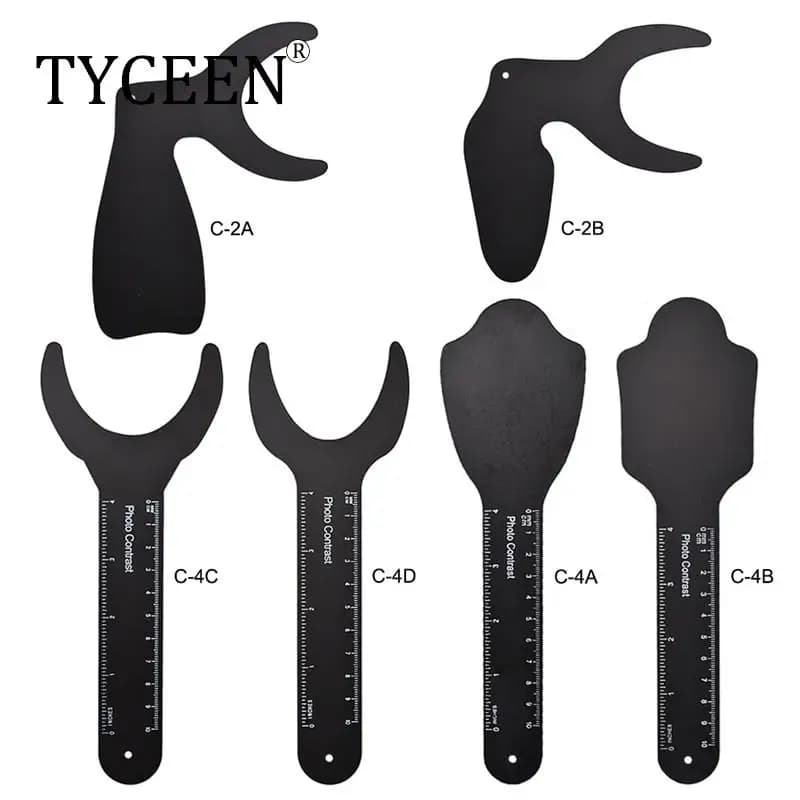 6pcs Dental Orthodontic Black Background Photo Image Contrast Board Metal Oral Cheek Plate with Scale Mark Autoclavable Tools