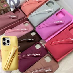 For iPhone 16 12 13 14 15 11 Pro Max Plus 17 Fashion Rhode Phone Case Gray Toast Espresso Ribbon Lip Gloss Holder Silicone Cover