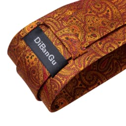Men Tie Orange Paisley Luxury Polyester Wedding Prom 8cm Necktie Set Pocket Square Cufflinks Gift for Husband Men Accessory