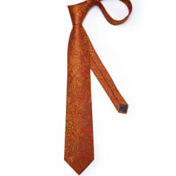 Men Tie Orange Paisley Luxury Polyester Wedding Prom 8cm Necktie Set Pocket Square Cufflinks Gift for Husband Men Accessory