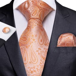Men Tie Orange Paisley Luxury Polyester Wedding Prom 8cm Necktie Set Pocket Square Cufflinks Gift for Husband Men Accessory