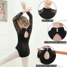 Girls Dance Leotard Long Sleeve Clothes Lace Neck Dance Wear Top,Back Water Drop-Shaped