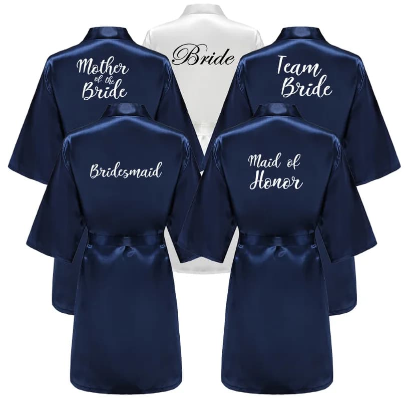 Satin Silk Robes Plus Size Wedding Bathrobe Bride Bridesmaid Mother Maid of Honor Gown Women Clothing Sleepwear Navy Blue