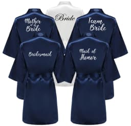 Satin Silk Robes Plus Size Wedding Bathrobe Bride Bridesmaid Mother Maid of Honor Gown Women Clothing Sleepwear Navy Blue