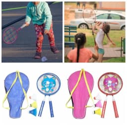 Pink Blue Kids Badminton Rackets Anti Slip with 3 Balls Children's Training Racquets Pen-hold Handle Iron Alloy Double Racquets