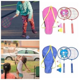 Pink Blue Kids Badminton Rackets Anti Slip with 3 Balls Children's Training Racquets Pen-hold Handle Iron Alloy Double Racquets