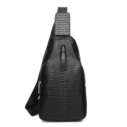 SCHLATUM Men's Genuine Leather Vintage Crocodile Pattern Chest Bag Luxury Men Crossbody Travel Bag Multifunction Sling Bags