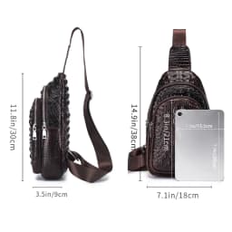 SCHLATUM Men's Genuine Leather Vintage Crocodile Pattern Chest Bag Luxury Men Crossbody Travel Bag Multifunction Sling Bags