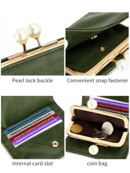 Women's Wallet Short Compact Three Layer LargeCapacity Retro Pearl Wallet High QualityPU Leather Multi Card Seat/Coin ZeroWallet
