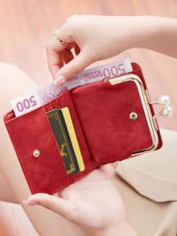 Women's Wallet Short Compact Three Layer LargeCapacity Retro Pearl Wallet High QualityPU Leather Multi Card Seat/Coin ZeroWallet