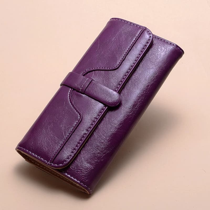 Genuine Leather Women's Long Wallet with RFID Protection - Multi Card Holder & Zipper Coin Pocket, Phone Bag Purse