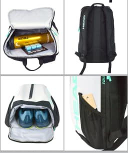 HEAD Tour Black Capacity for 2 Rackets Shoulder Tennis Sports Racket Bag Court Bag With Shoes Compartment Tennis Bag