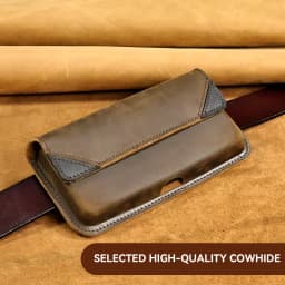 1pcGenuine Leather Waist Bag for Men, Casual Flip Cover, Phone Holster Case with Belt Clip, Mobile Phone Pouch for iPhone 15