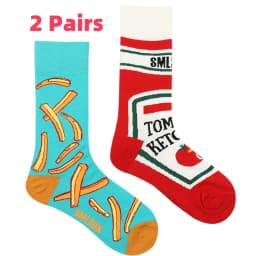 1 Pair Unisex Funny AB Style Tomato Ketchup French Fry Printed Mid-Calf Socks Suit In All Seasons