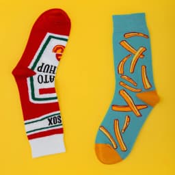 1 Pair Unisex Funny AB Style Tomato Ketchup French Fry Printed Mid-Calf Socks Suit In All Seasons