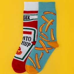 1 Pair Unisex Funny AB Style Tomato Ketchup French Fry Printed Mid-Calf Socks Suit In All Seasons