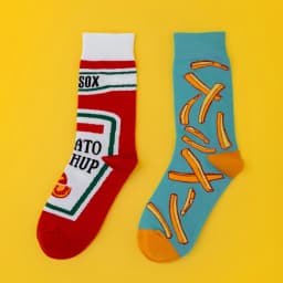 1 Pair Unisex Funny AB Style Tomato Ketchup French Fry Printed Mid-Calf Socks Suit In All Seasons