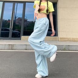 Xpqbb Y2K Parachute Black Pants Women Hip Hop Streetwear Oversize Pockets Cargo Trousers Harajuku Wide Leg Baggy Sweatpants Lady