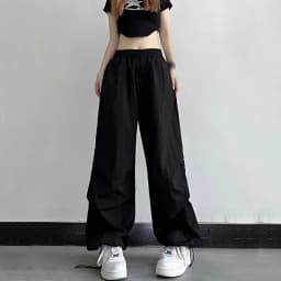 Xpqbb Y2K Parachute Black Pants Women Hip Hop Streetwear Oversize Pockets Cargo Trousers Harajuku Wide Leg Baggy Sweatpants Lady
