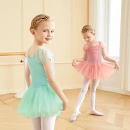 Ballet Tutu Dress For Girl Ballet Leotards Puff Sleeve Ballet Dress Kids Dance Gauzy Skirts Skate Dance Party Bodysuits Swiomwer