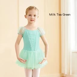 Ballet Tutu Dress For Girl Ballet Leotards Puff Sleeve Ballet Dress Kids Dance Gauzy Skirts Skate Dance Party Bodysuits Swiomwer