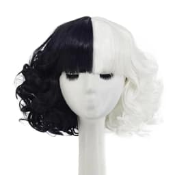 Black and White Wigs for Cruella Costume Women Short Curly Wavy Hair Wig with Wig Cute Synthetic Wigs for Party Halloween