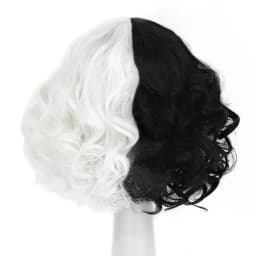 Black and White Wigs for Cruella Costume Women Short Curly Wavy Hair Wig with Wig Cute Synthetic Wigs for Party Halloween