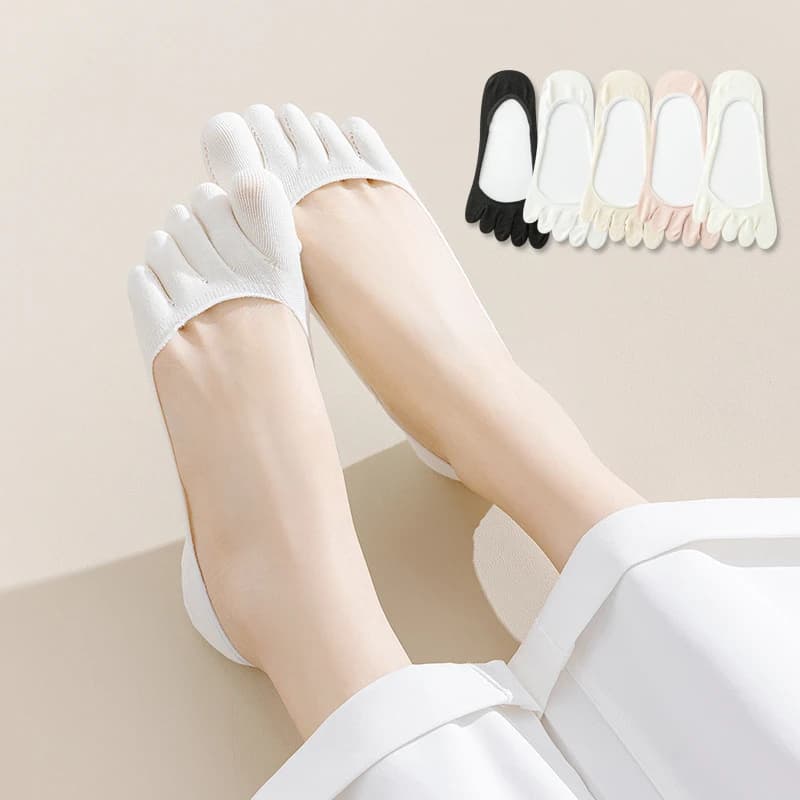 5 Pairs Summer Women Girl Toe Socks Invisible Cotton Solid Shallow Mouth Thin Breathable,Deodorant No Show 5 Finger Socks