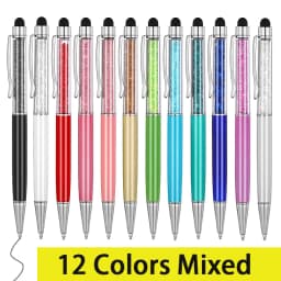 12pcs Crystal Ballpoint Pens Crystal Stylus Pen 2 in 1 Slim Bling Glitter Diamond Ballpoint Pen Stylus Capacitive Writing Pens