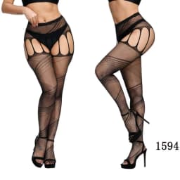 NEWJOINFUN Plus Size Hollow Out Fishnets Black Lace High Waist Stockings Garter Belt Sexy Hot Over Knee Pantyhose for Women XXXL