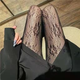 NEWJOINFUN Plus Size Hollow Out Fishnets Black Lace High Waist Stockings Garter Belt Sexy Hot Over Knee Pantyhose for Women XXXL