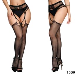 NEWJOINFUN Plus Size Hollow Out Fishnets Black Lace High Waist Stockings Garter Belt Sexy Hot Over Knee Pantyhose for Women XXXL