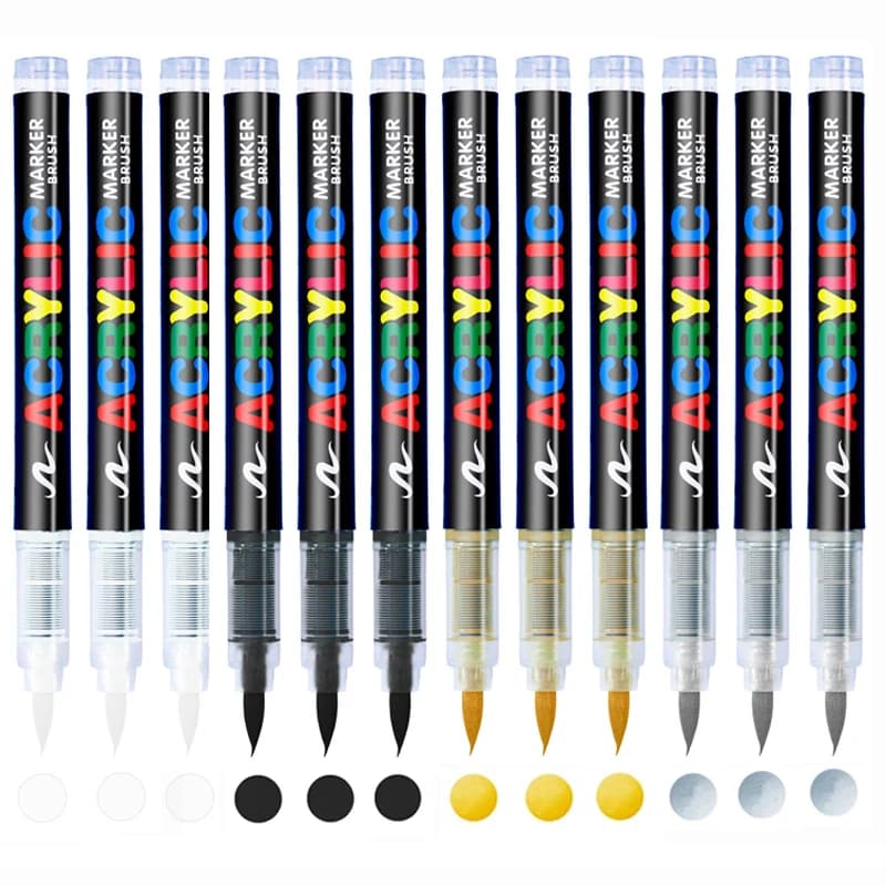 3Pcs White Marker Paint Pens set Permanent Brush Pen for Art projects, Drawing, Rock Painting, Stone Ceramic Glass Wood Plastic